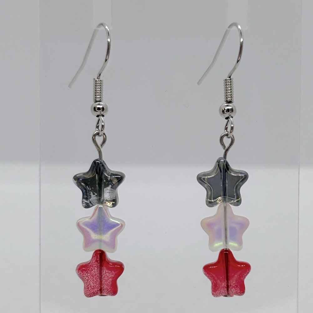 Glass Star Beaded Dangle Earrings Patriotic Fashion Jewelry